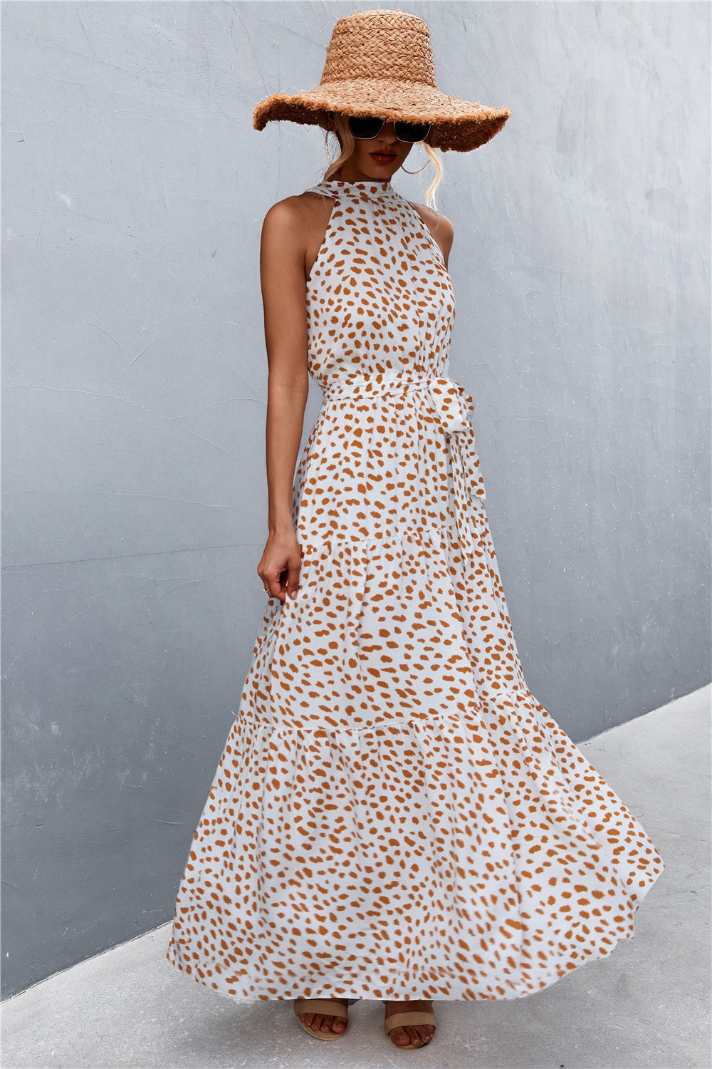 Printed Sleeveless Tie Waist Maxi Dress - Witcheasy