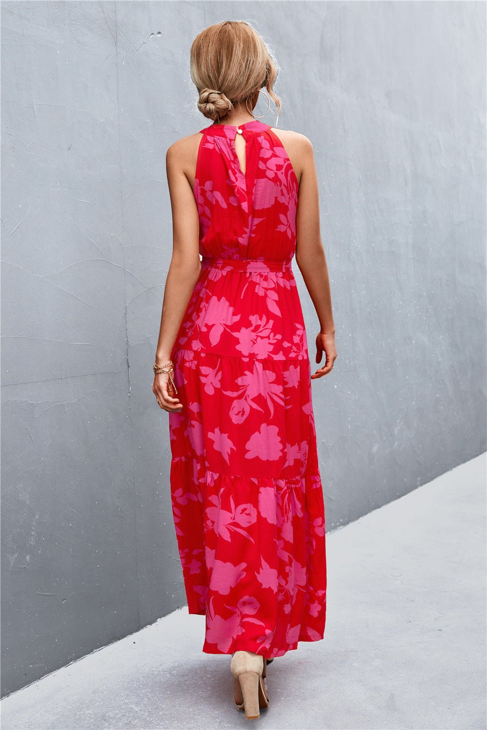 Printed Sleeveless Tie Waist Maxi Dress - Witcheasy