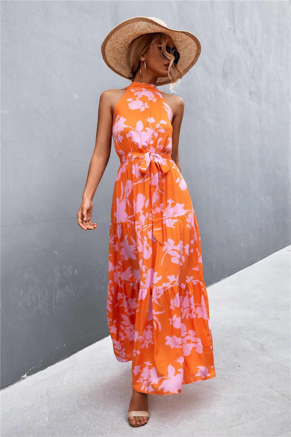 Printed Sleeveless Tie Waist Maxi Dress - Witcheasy