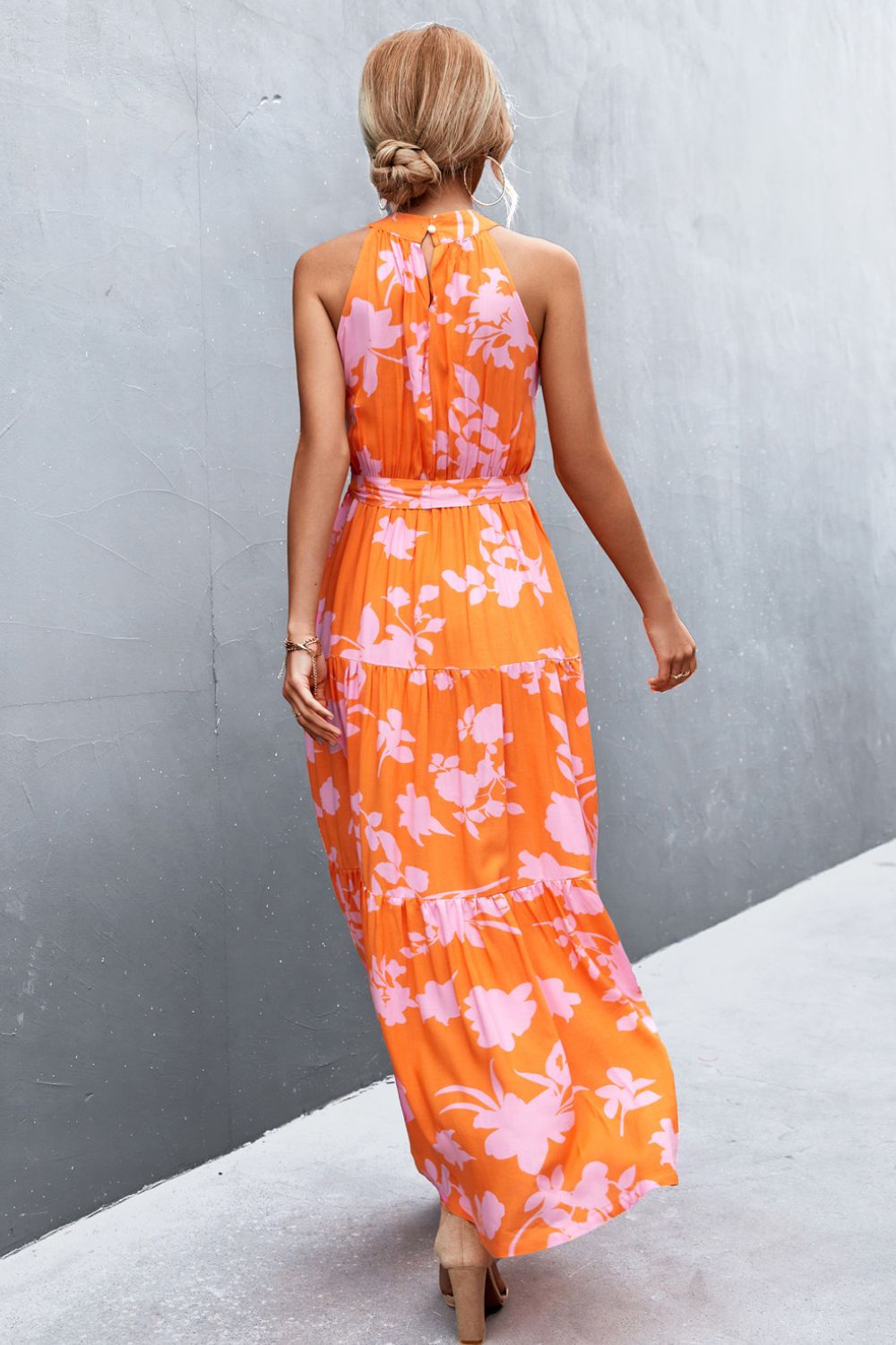 Printed Sleeveless Tie Waist Maxi Dress - Witcheasy