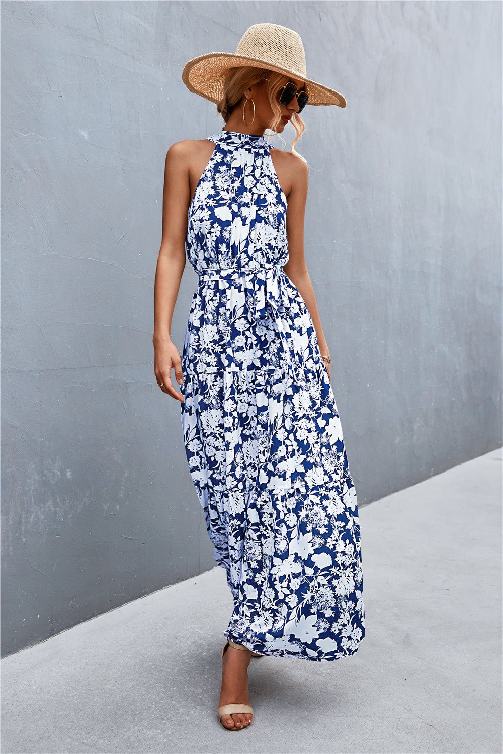 Printed Sleeveless Tie Waist Maxi Dress - Witcheasy