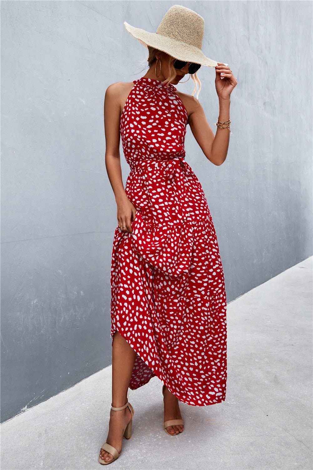 Printed Sleeveless Tie Waist Maxi Dress - Witcheasy