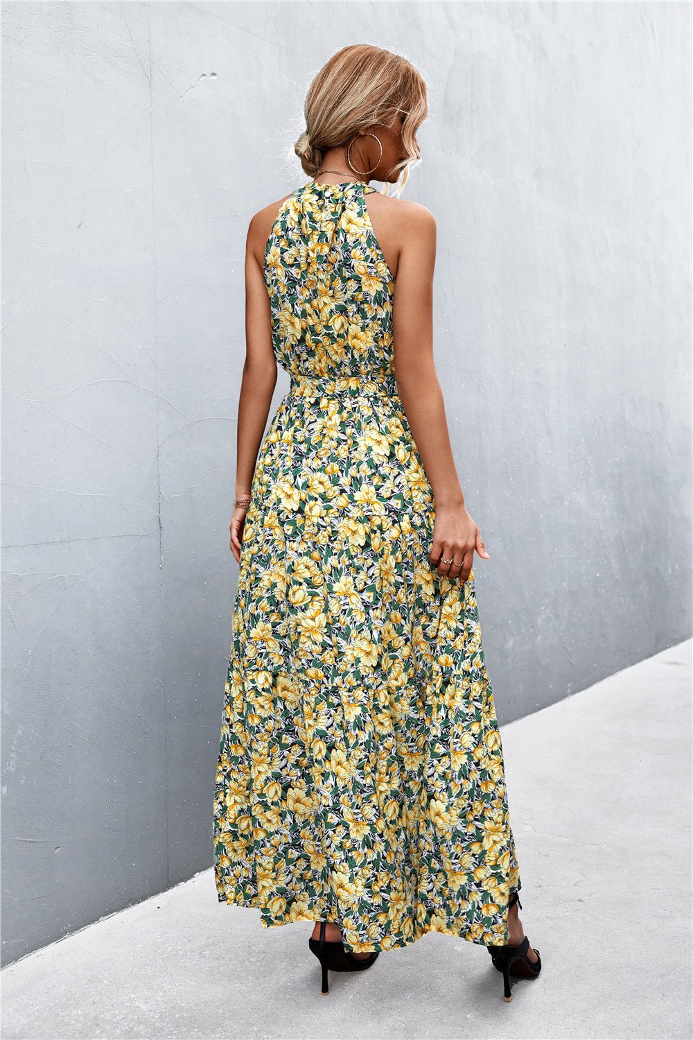 Printed Sleeveless Tie Waist Maxi Dress - Witcheasy