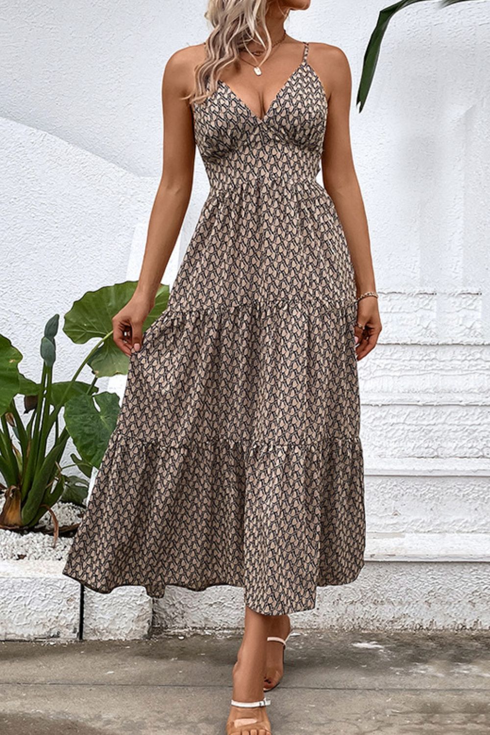Printed Spaghetti Strap Tie Back Dress - Witcheasy