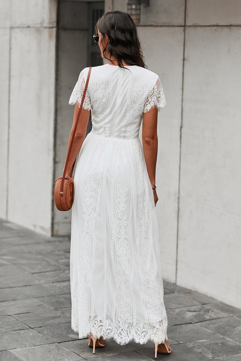 Scalloped Trim Lace Plunge Dress - Witcheasy