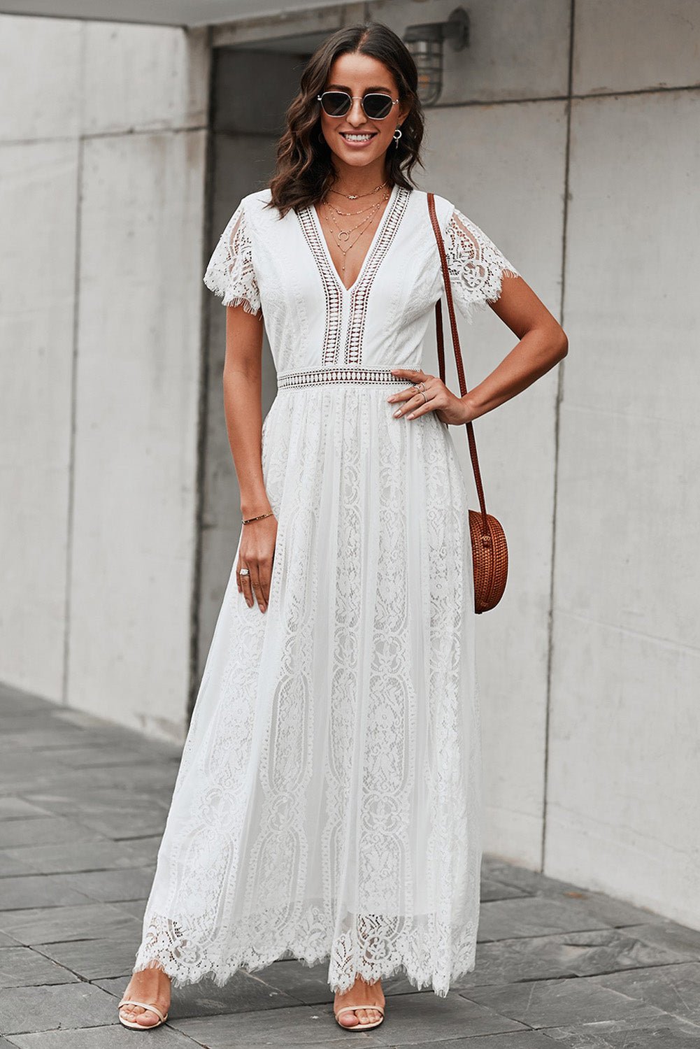 Scalloped Trim Lace Plunge Dress - Witcheasy