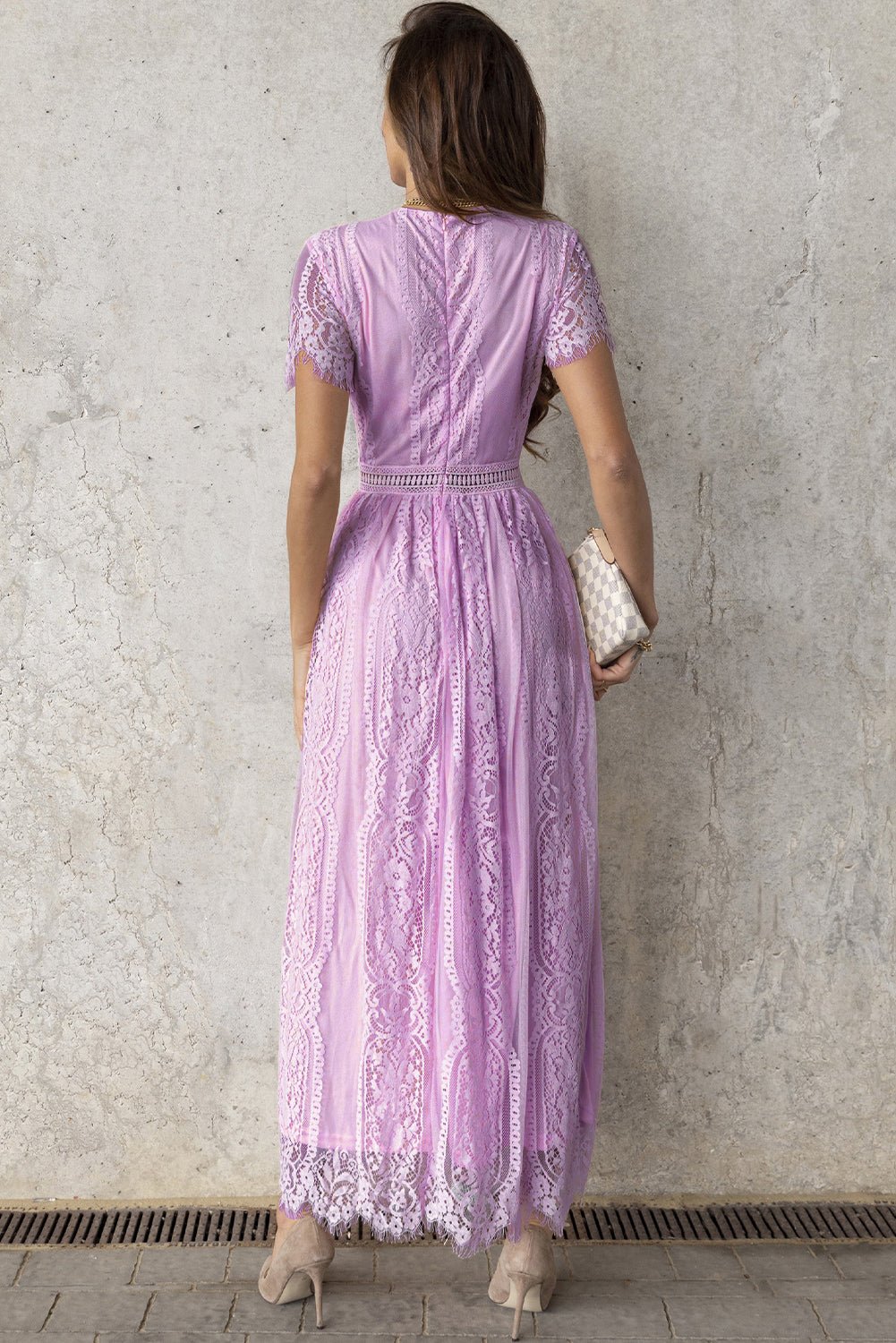 Scalloped Trim Lace Plunge Dress - Witcheasy