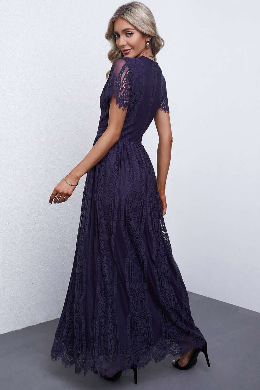 Scalloped Trim Lace Plunge Dress - Witcheasy