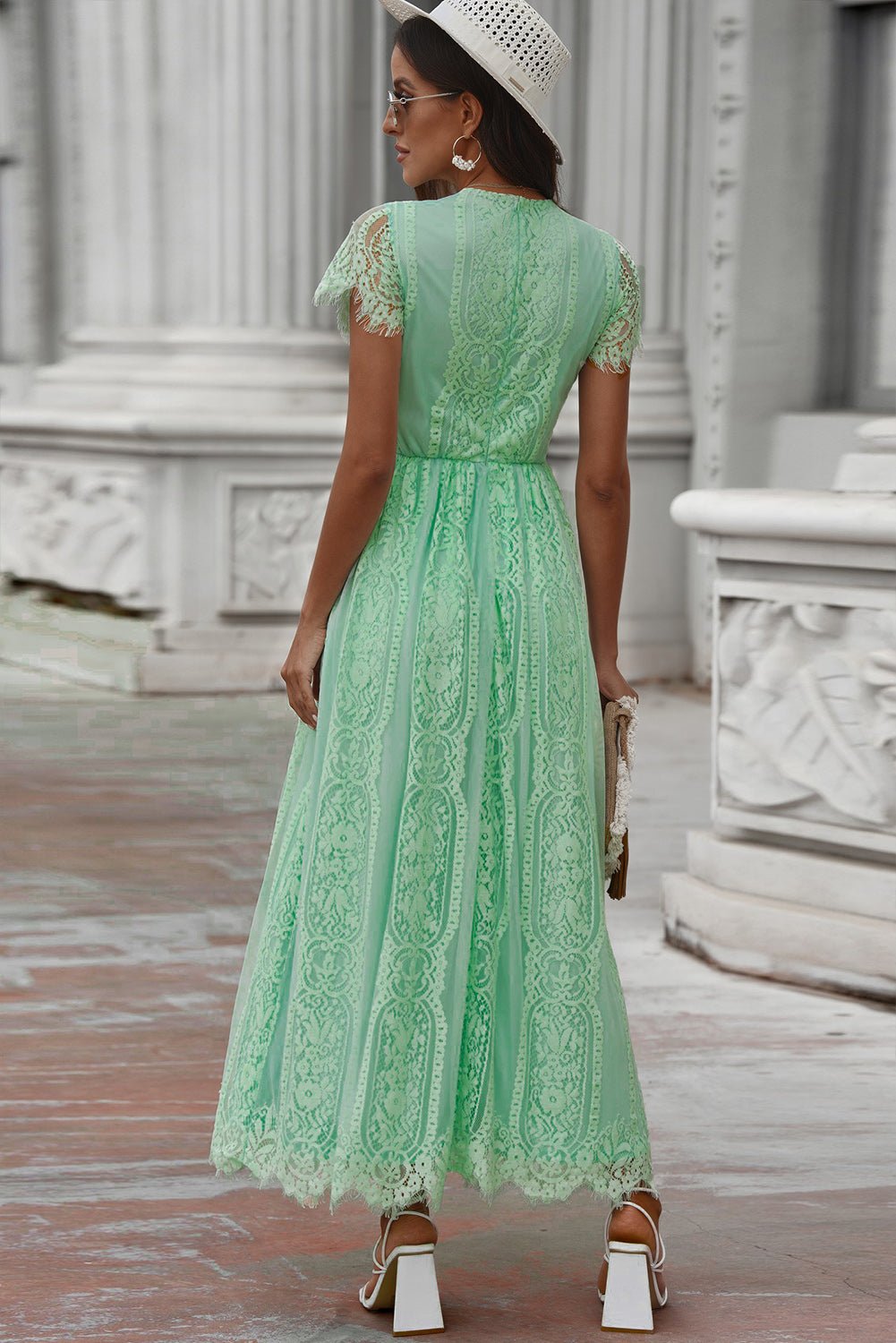 Scalloped Trim Lace Plunge Dress - Witcheasy
