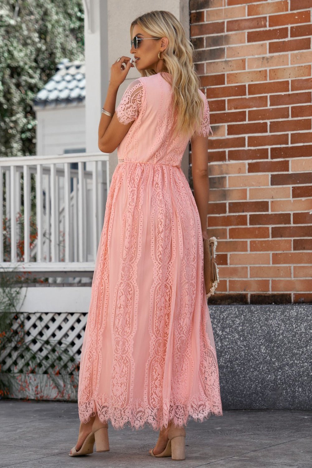 Scalloped Trim Lace Plunge Dress - Witcheasy