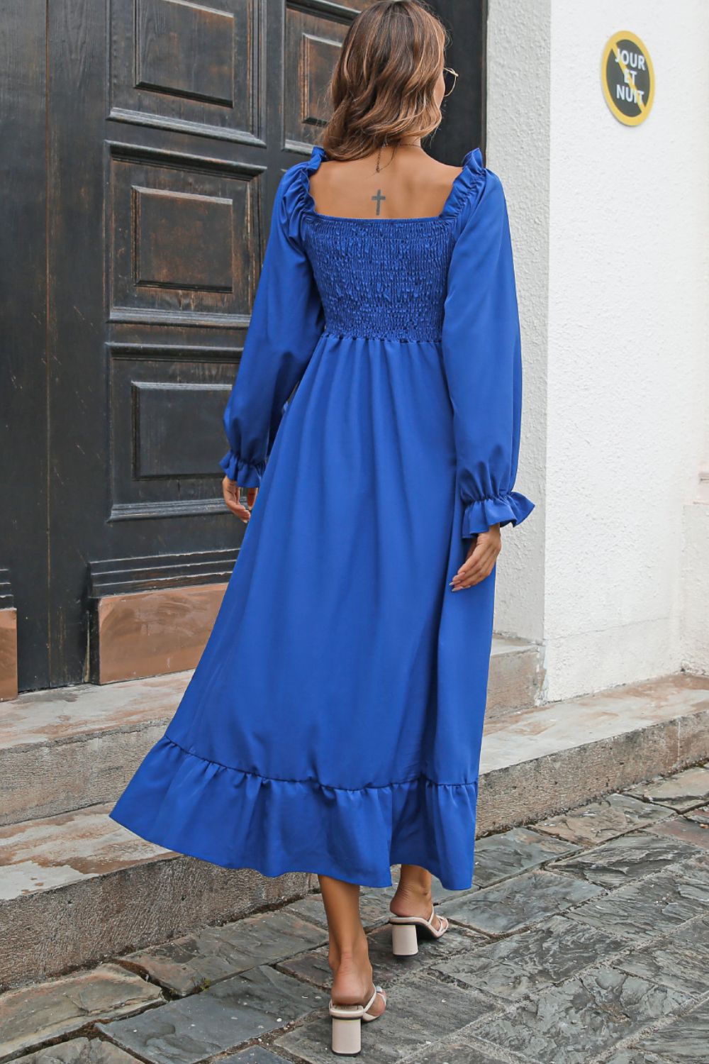 Smocked Ruffle Hem Flounce Sleeve Dress - Witcheasy