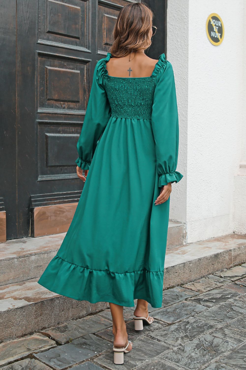 Smocked Ruffle Hem Flounce Sleeve Dress - Witcheasy