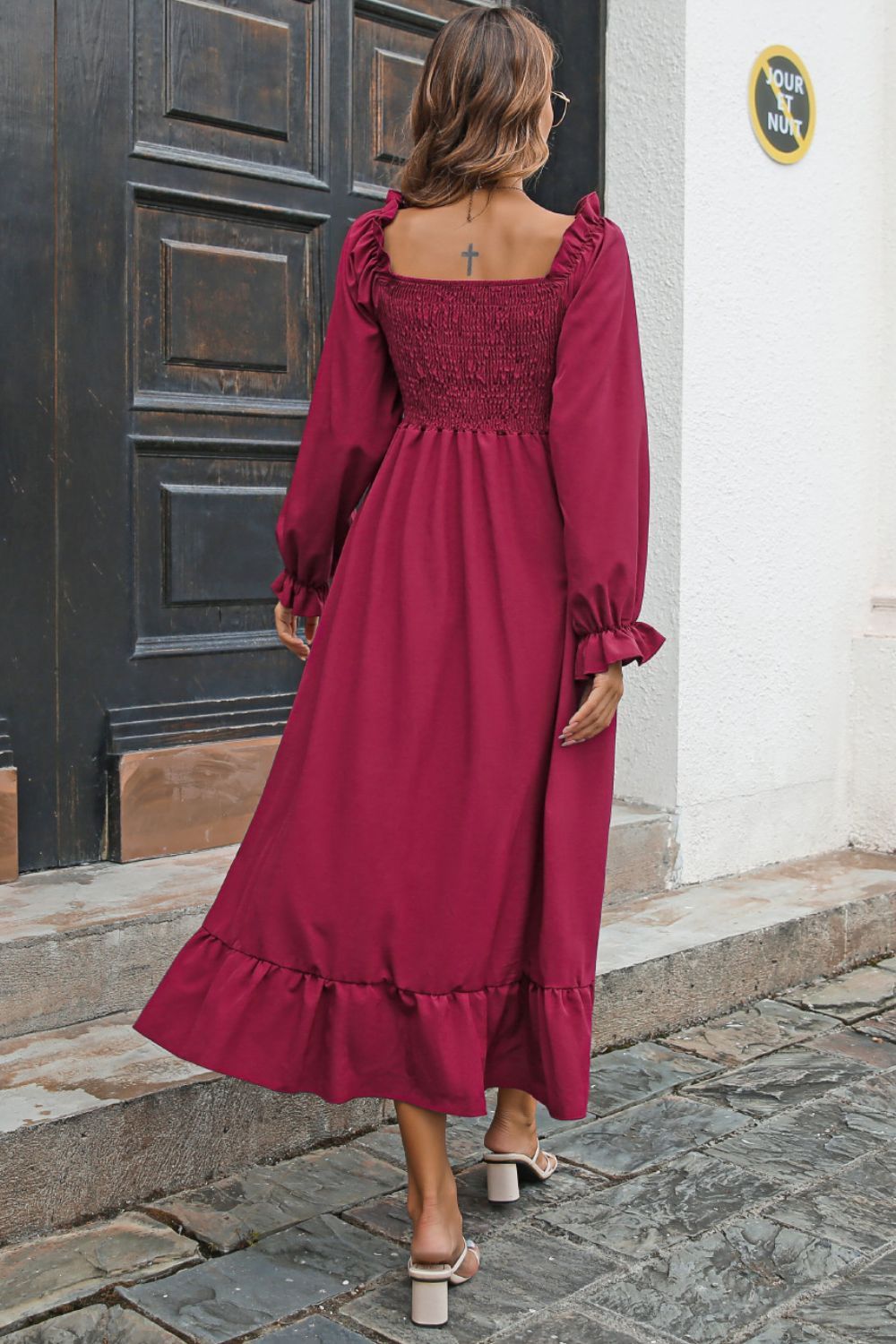Smocked Ruffle Hem Flounce Sleeve Dress - Witcheasy