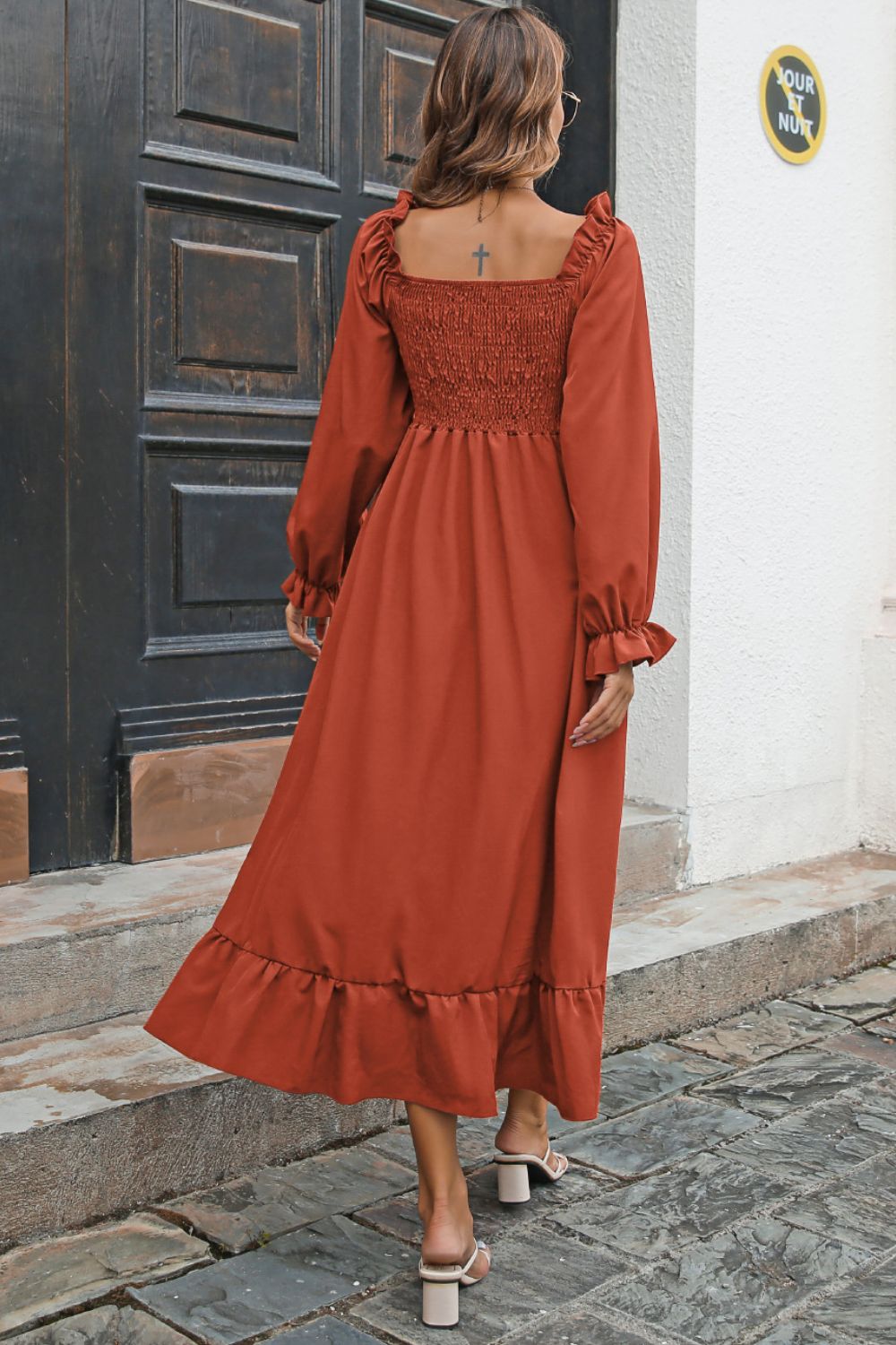Smocked Ruffle Hem Flounce Sleeve Dress - Witcheasy