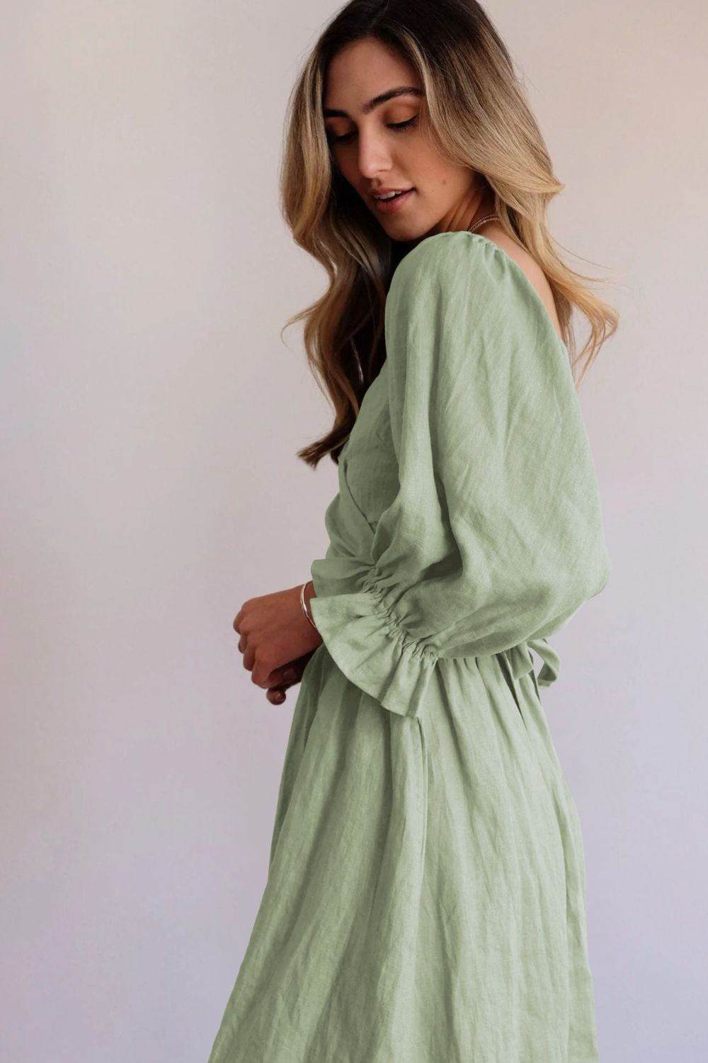 Smocked Square Neck Flounce Sleeve Dress - Witcheasy