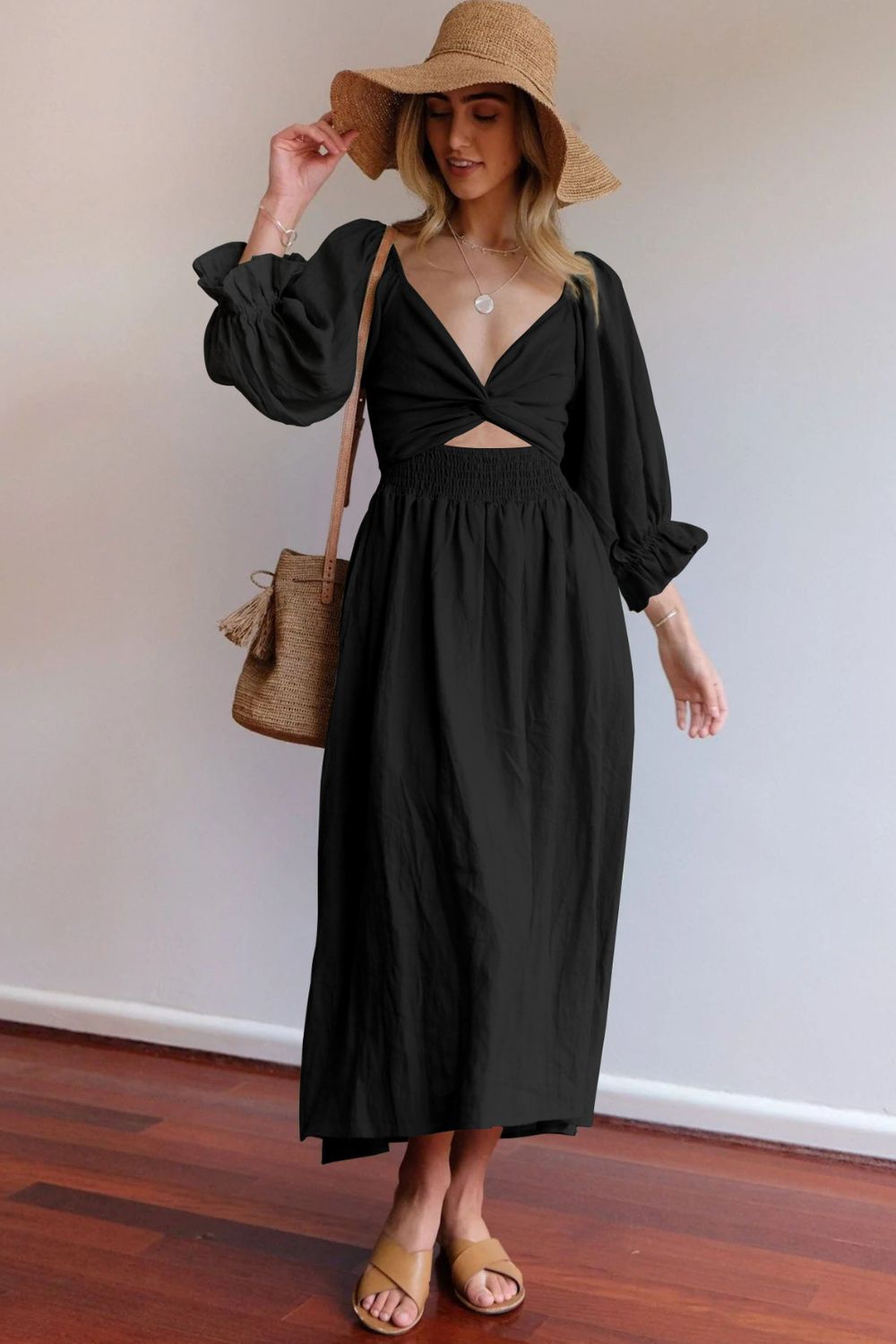 Smocked Square Neck Flounce Sleeve Dress - Witcheasy