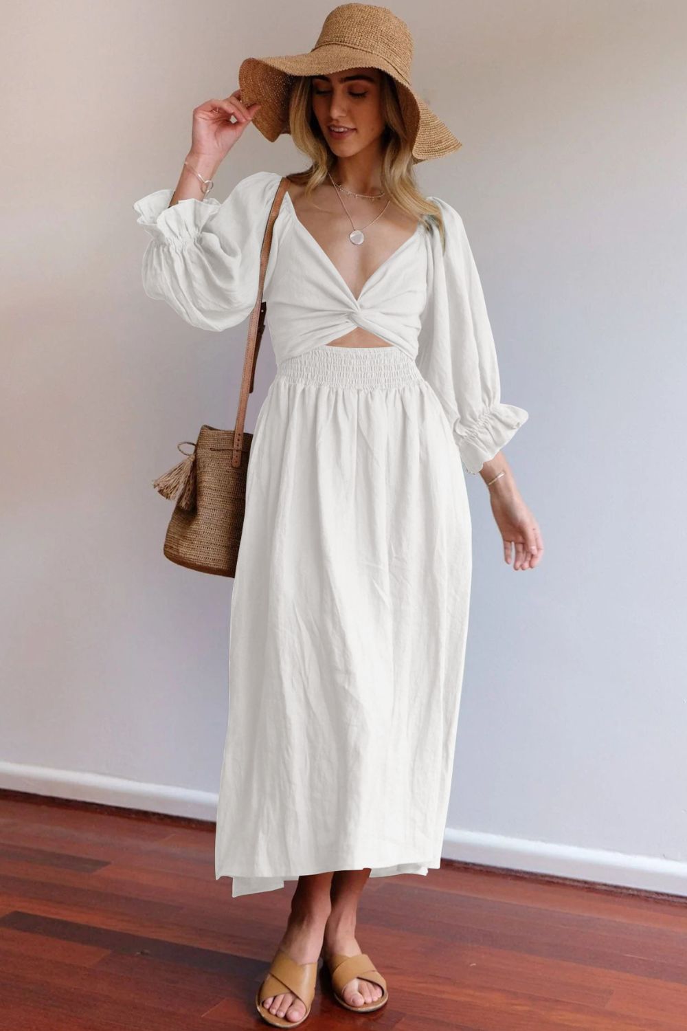 Smocked Square Neck Flounce Sleeve Dress - Witcheasy