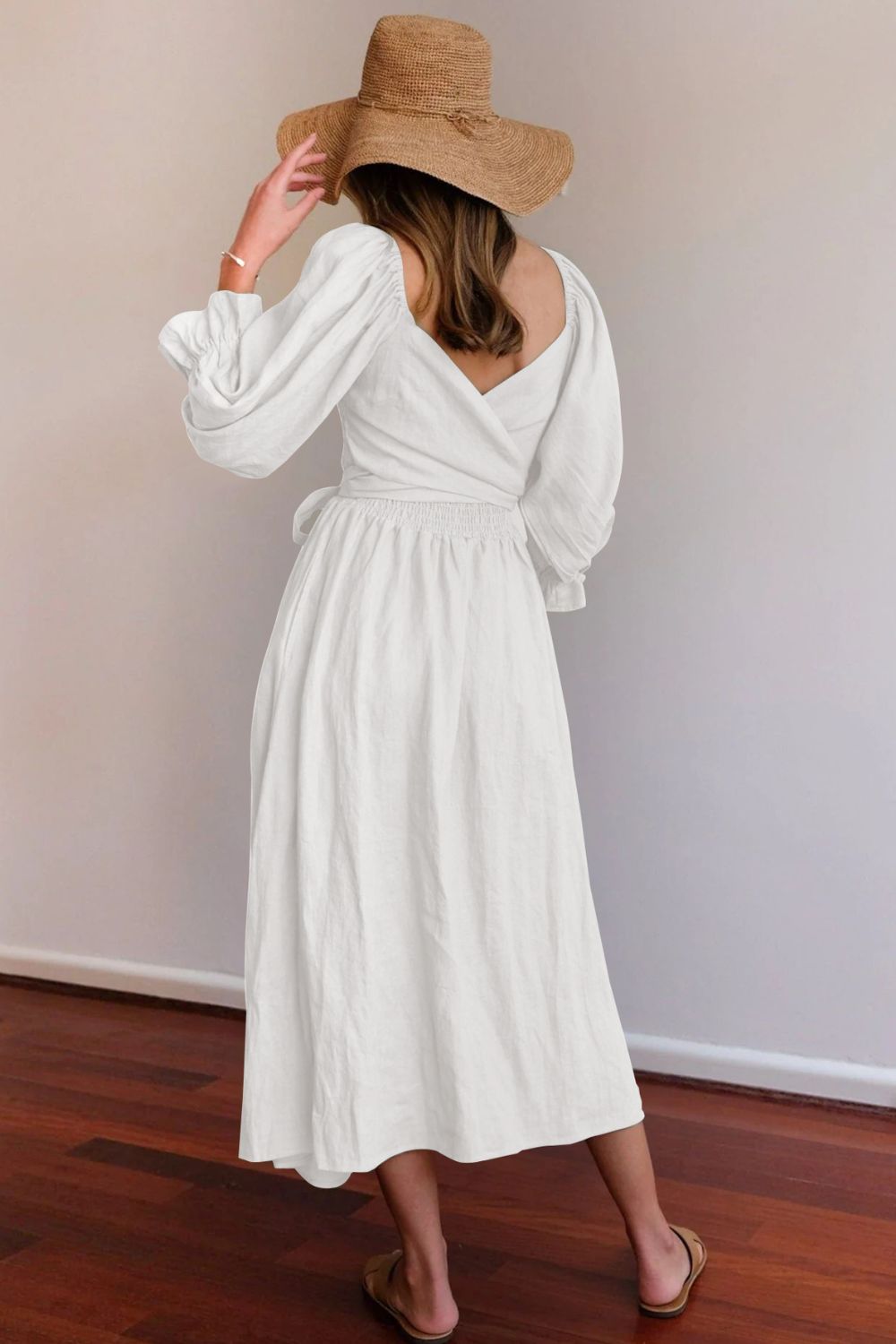 Smocked Square Neck Flounce Sleeve Dress - Witcheasy