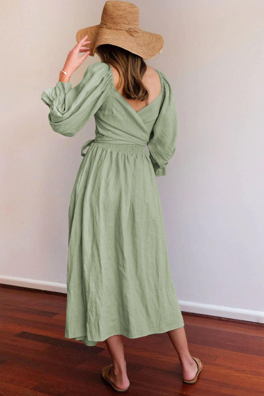 Smocked Square Neck Flounce Sleeve Dress - Witcheasy