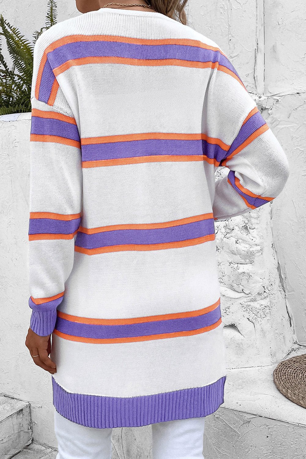 Striped Dropped Shoulder Cardigan - Witcheasy