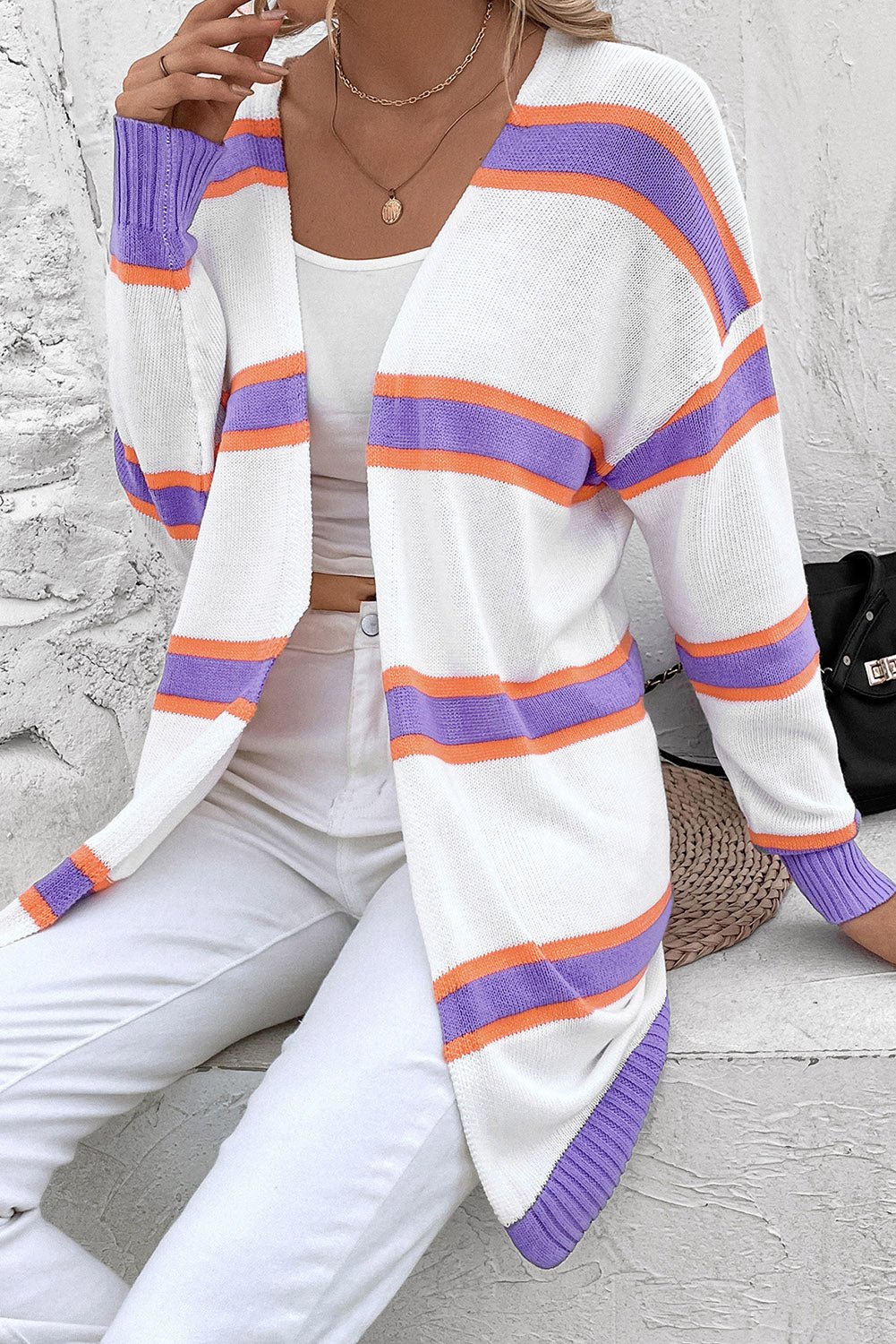 Striped Dropped Shoulder Cardigan - Witcheasy