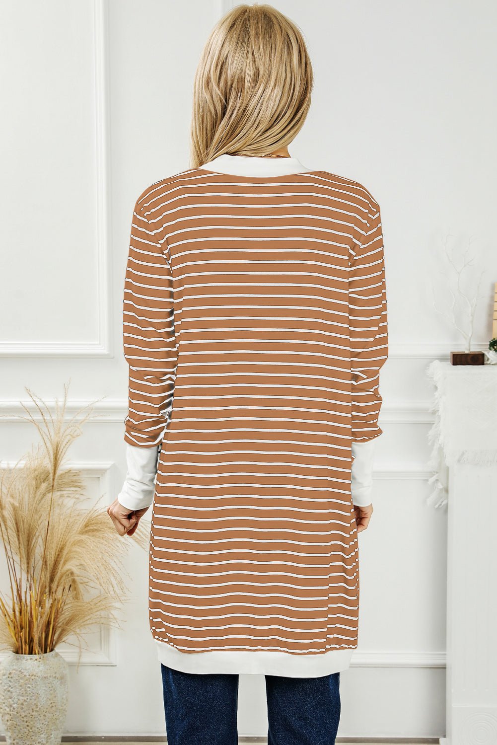 Striped Open Front Longline Cardigan - Witcheasy