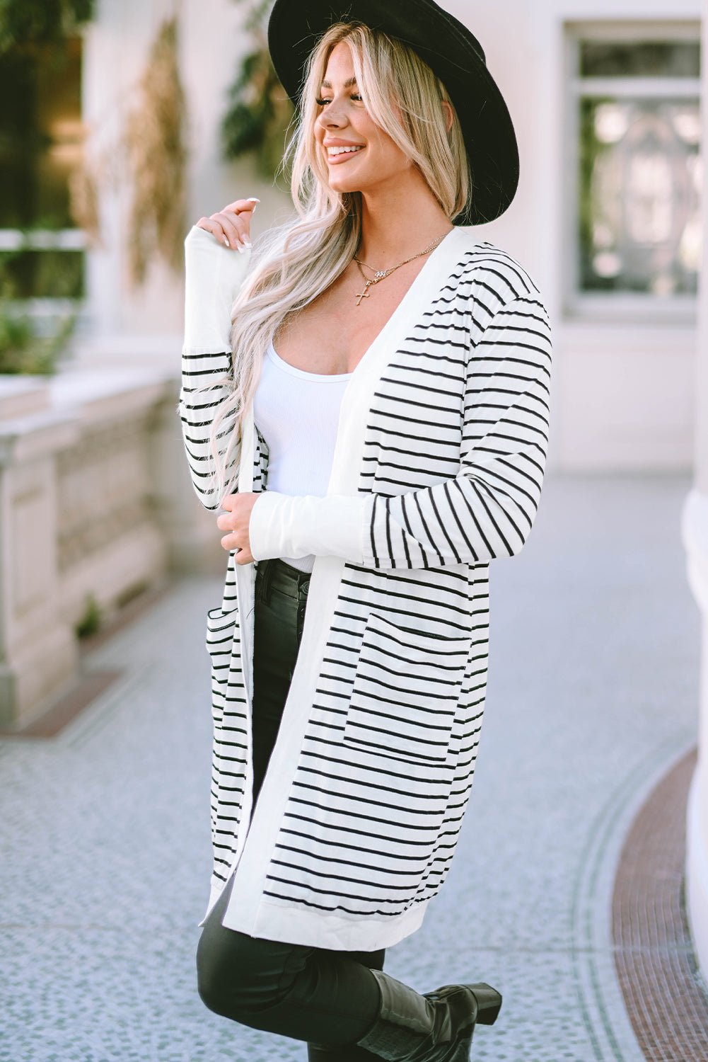 Striped Open Front Longline Cardigan - Witcheasy