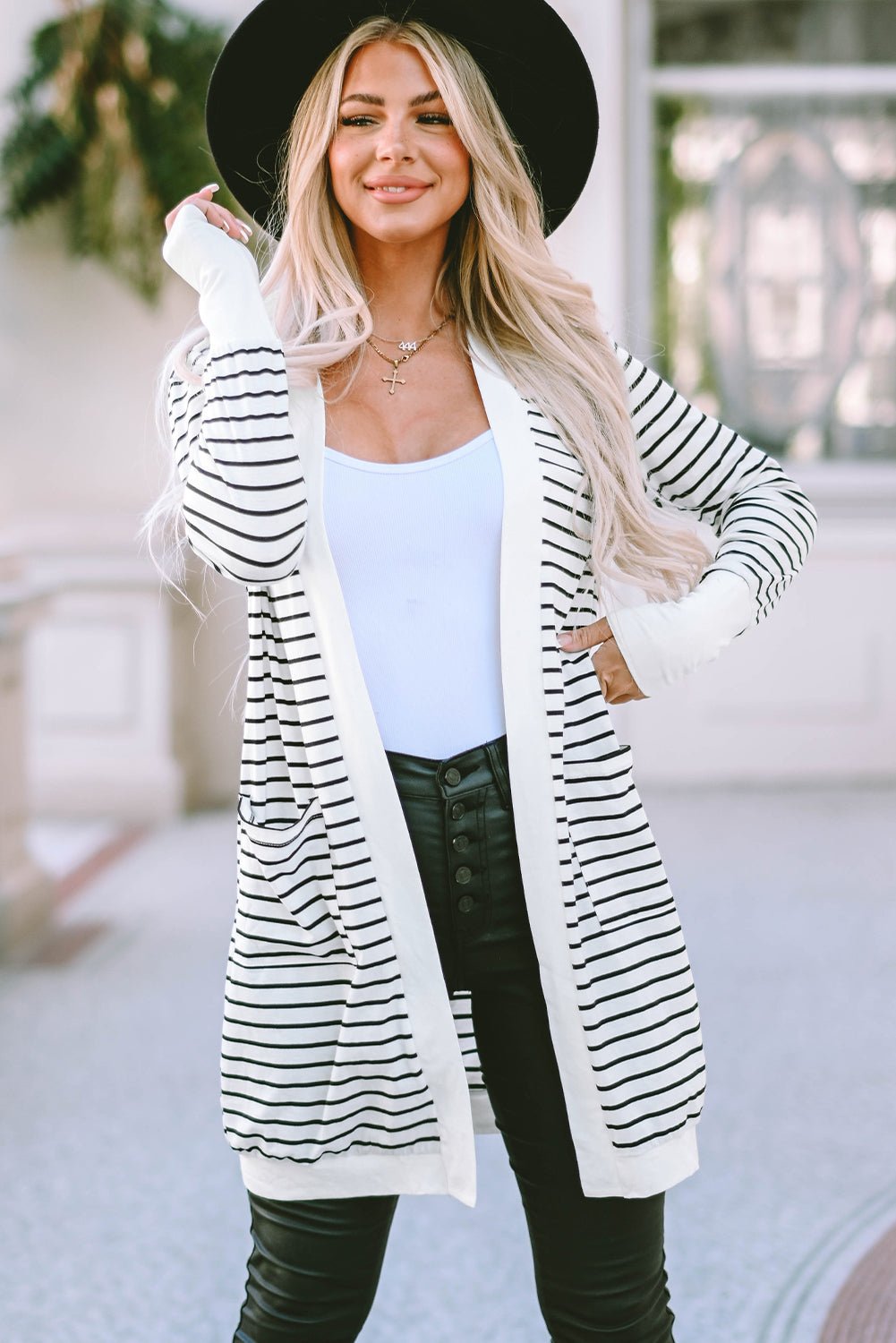 Striped Open Front Longline Cardigan - Witcheasy