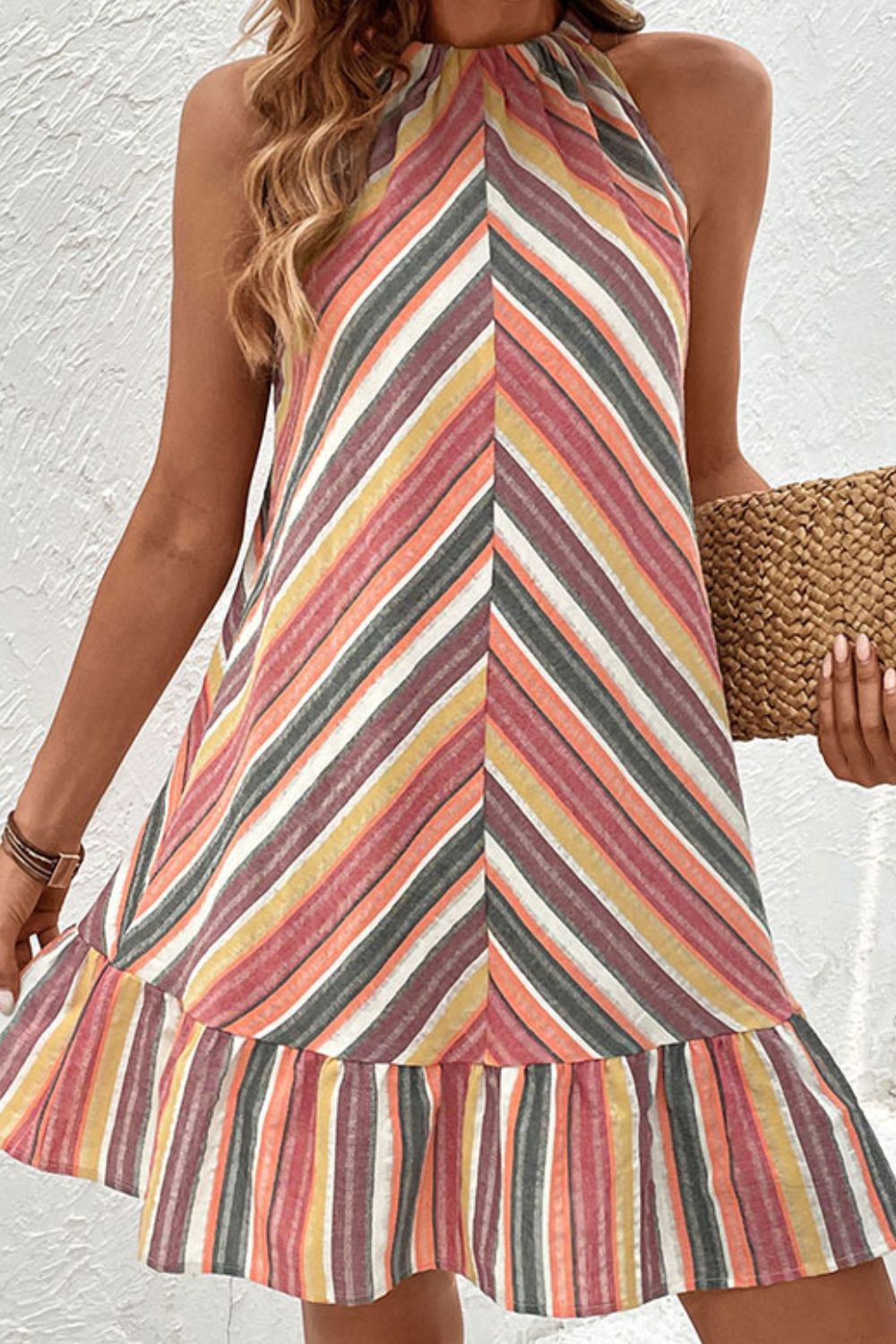 Striped Round Neck Sleeveless Mini Dress - Witcheasy