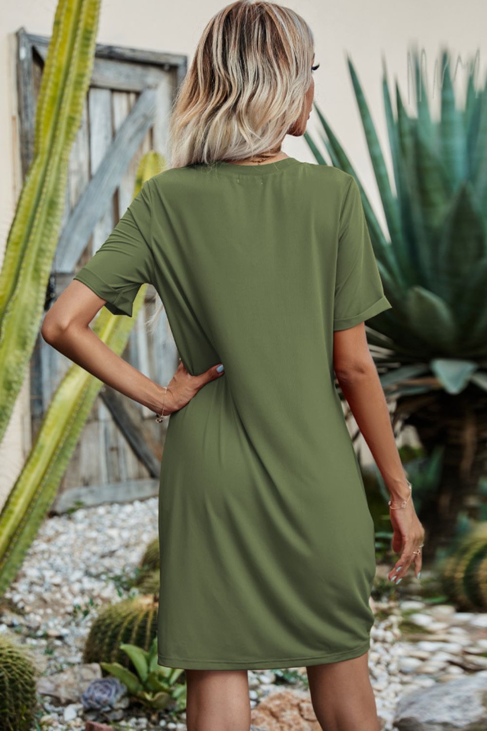 Twisted V-Neck Short Sleeve Dress - Witcheasy