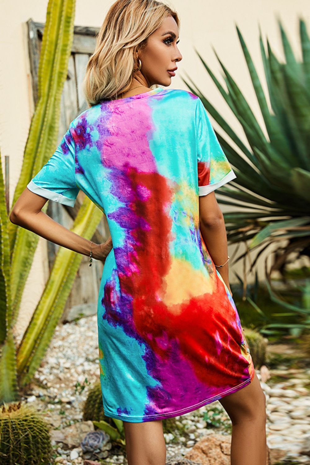 Twisted V-Neck Short Sleeve Dress - Witcheasy