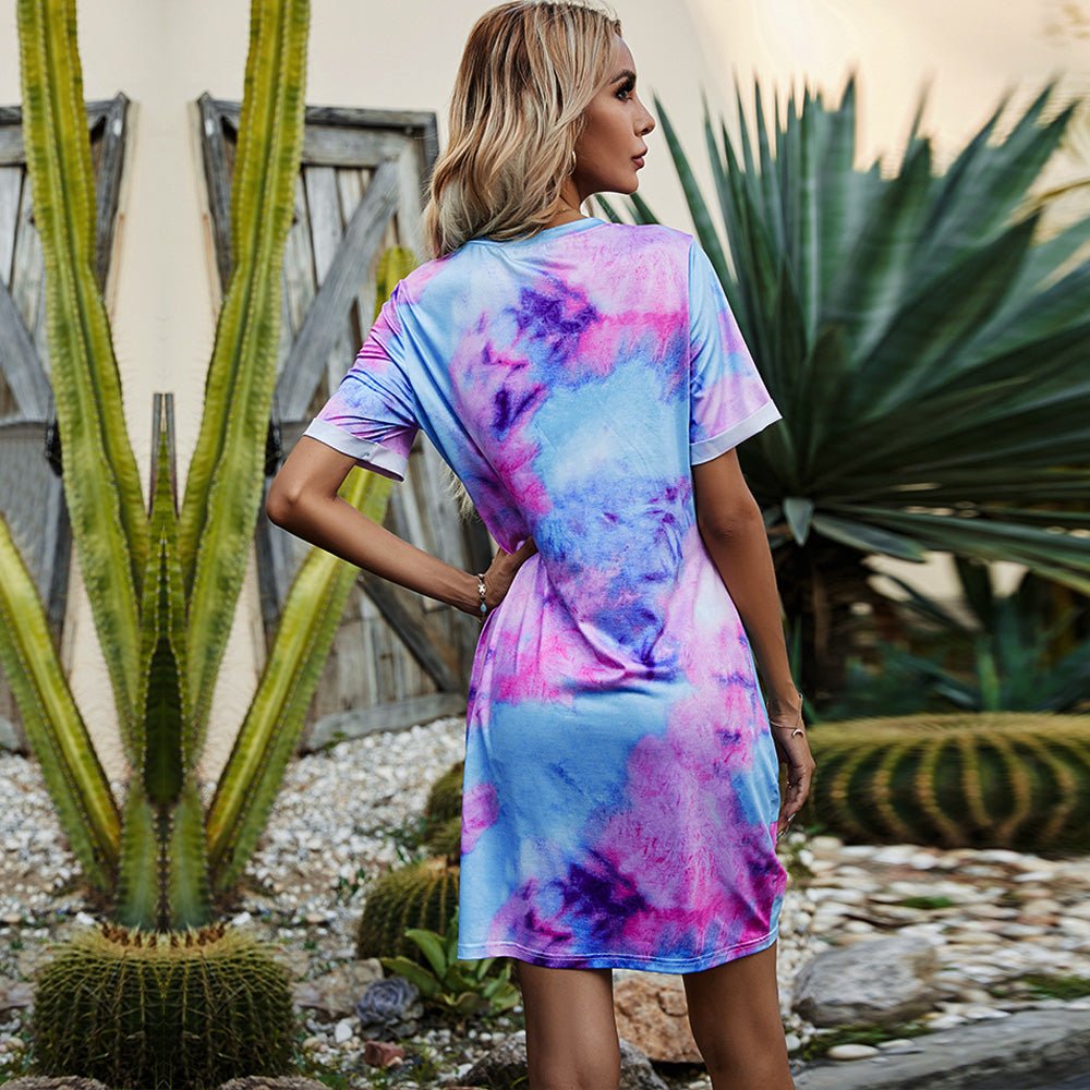 Twisted V-Neck Short Sleeve Dress - Witcheasy