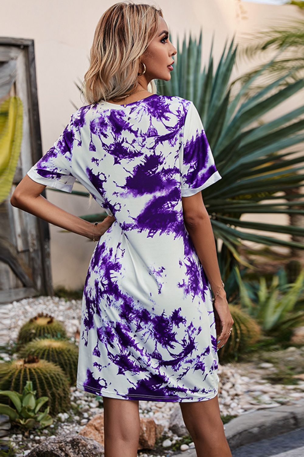 Twisted V-Neck Short Sleeve Dress - Witcheasy
