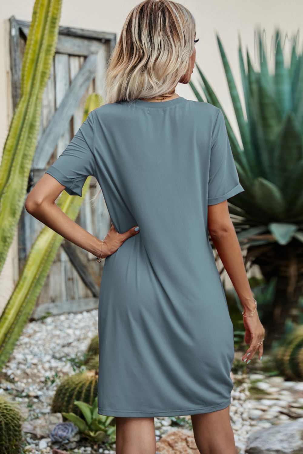 Twisted V-Neck Short Sleeve Dress - Witcheasy