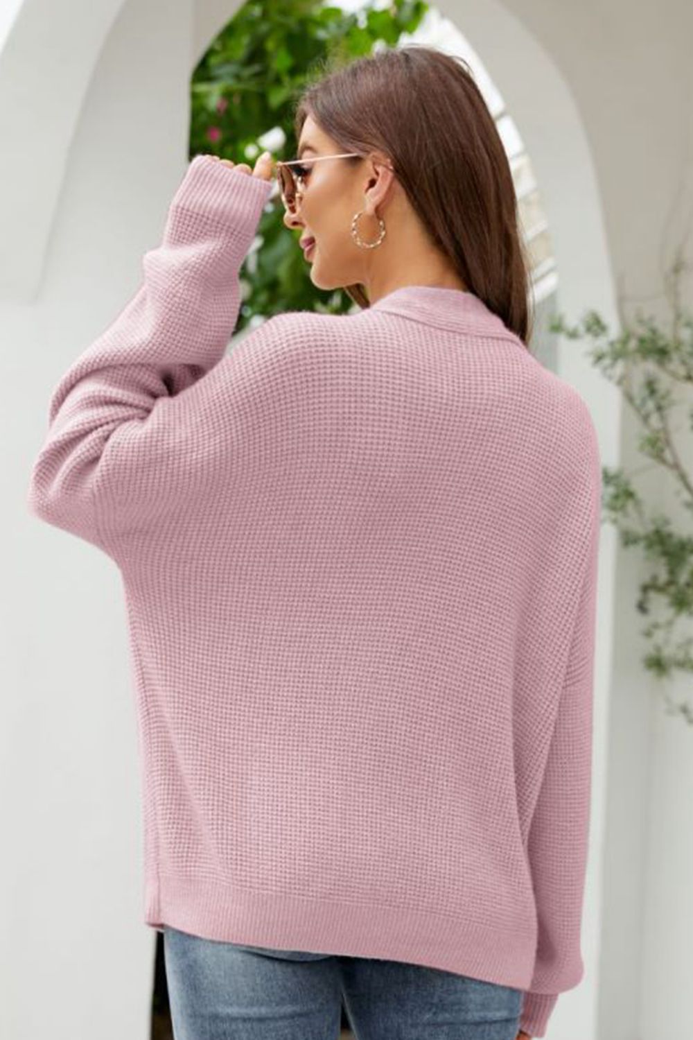 Waffle-Knit Dropped Shoulder Cardigan - Witcheasy