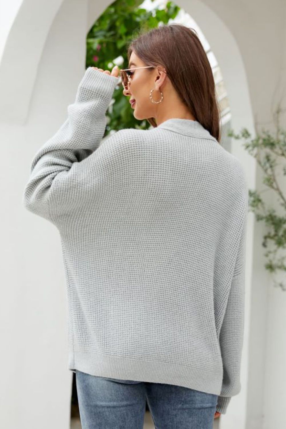 Waffle-Knit Dropped Shoulder Cardigan - Witcheasy