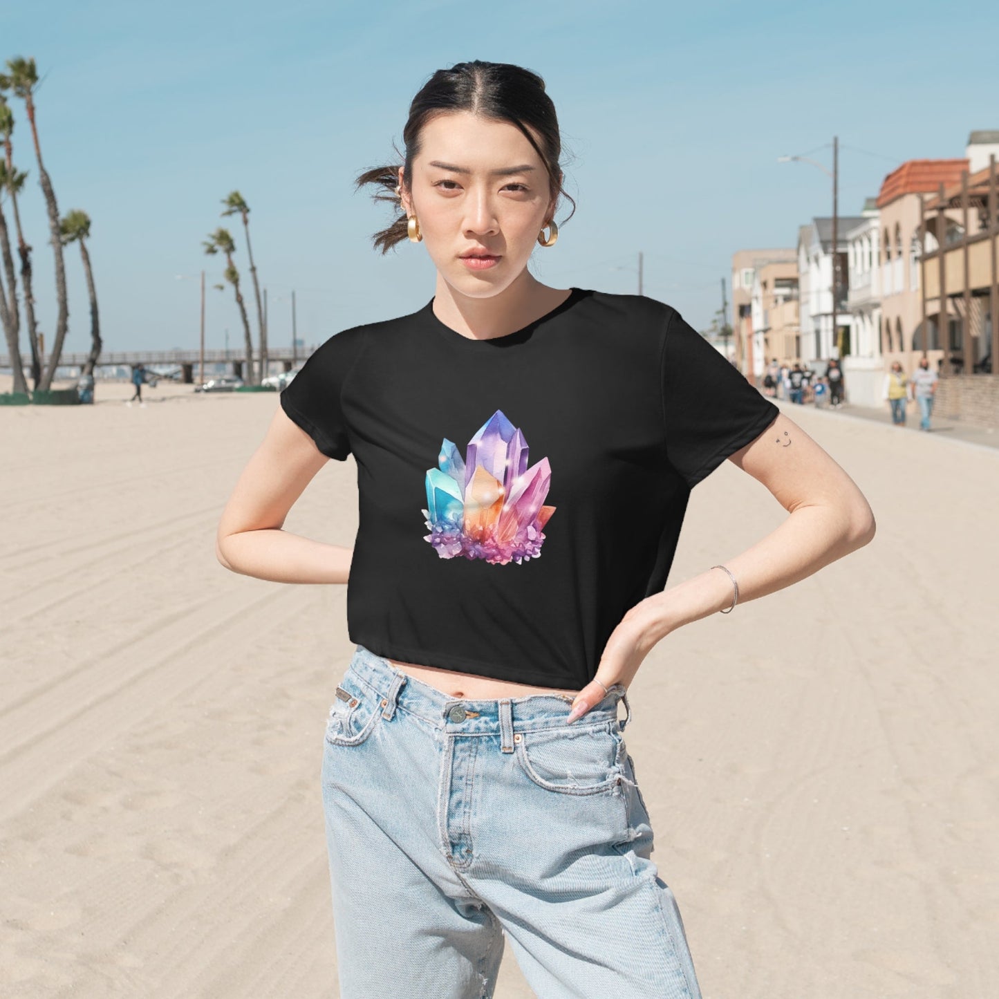 Watercolor Crystals Women's Flowy Cropped Tee - Witcheasy