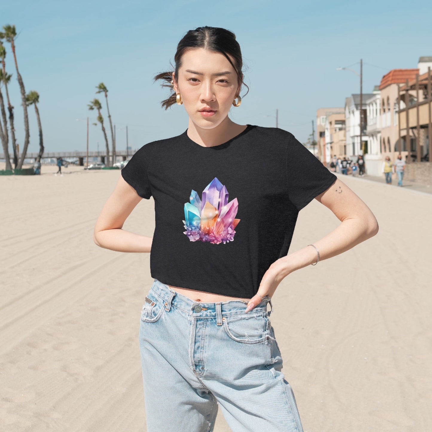 Watercolor Crystals Women's Flowy Cropped Tee - Witcheasy
