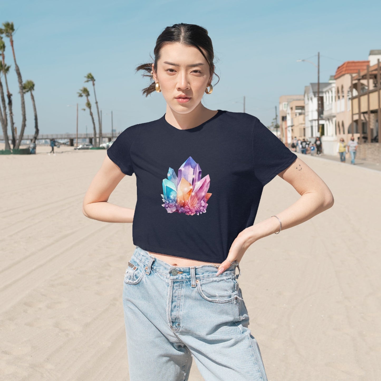 Watercolor Crystals Women's Flowy Cropped Tee - Witcheasy
