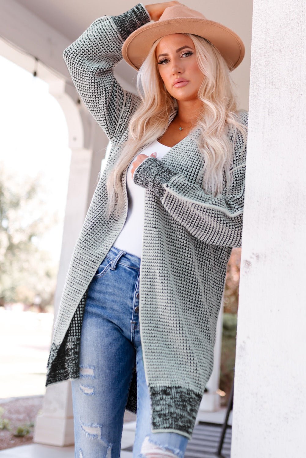 Woven Right Heathered Open Front Longline Cardigan - Witcheasy