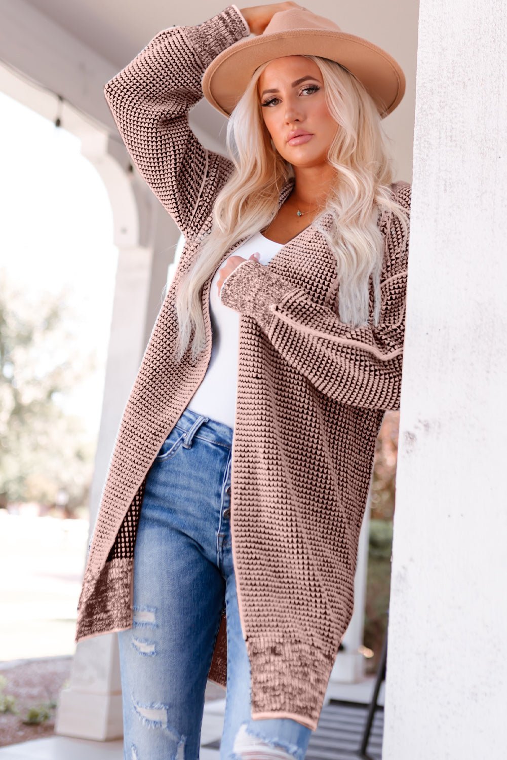Woven Right Heathered Open Front Longline Cardigan - Witcheasy