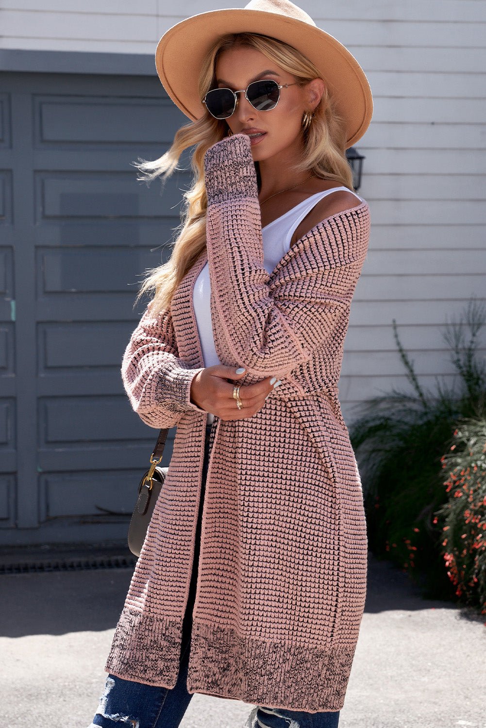 Woven Right Heathered Open Front Longline Cardigan - Witcheasy