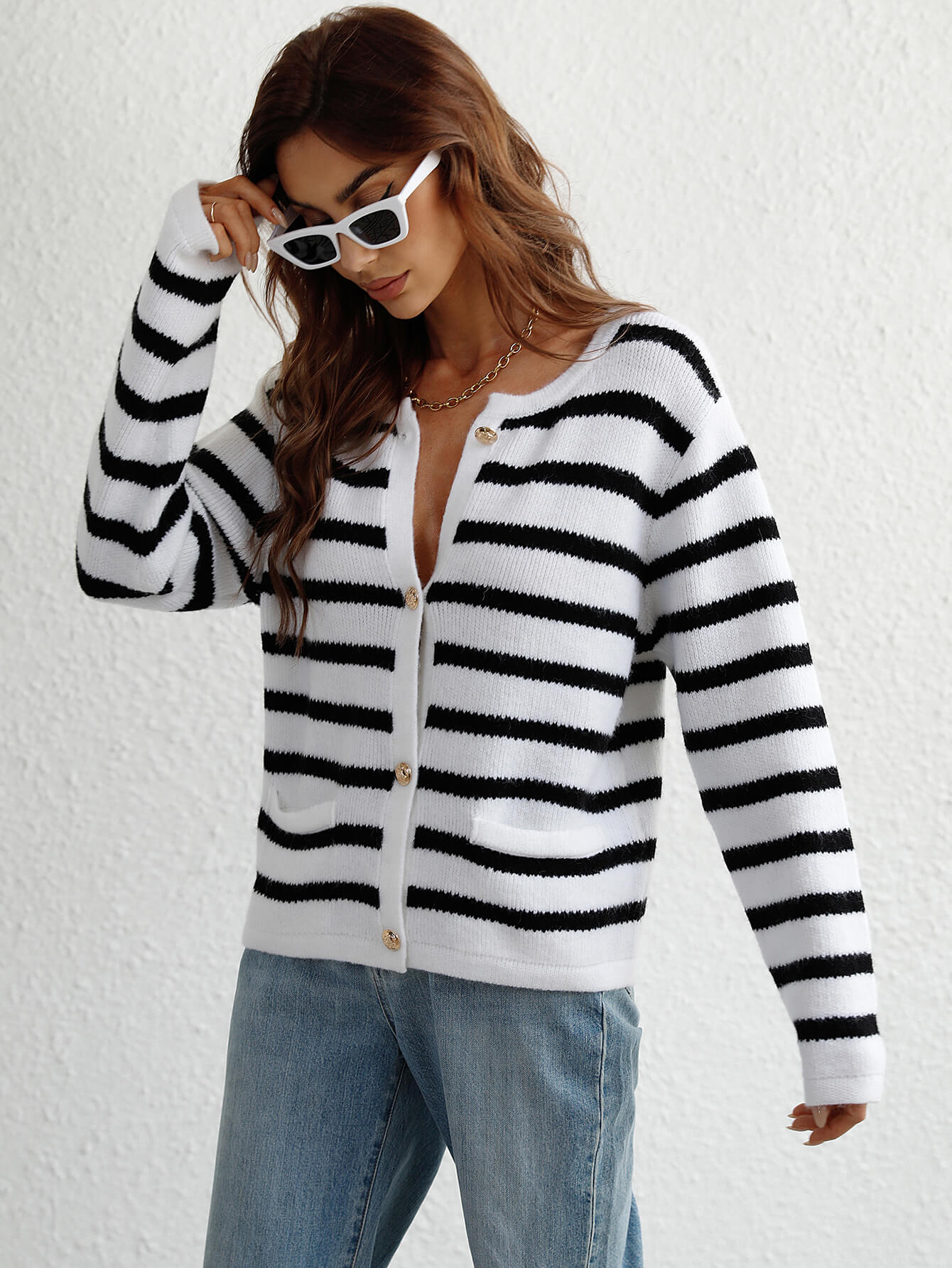 Woven Right Striped Button Front Cardigan - Witcheasy