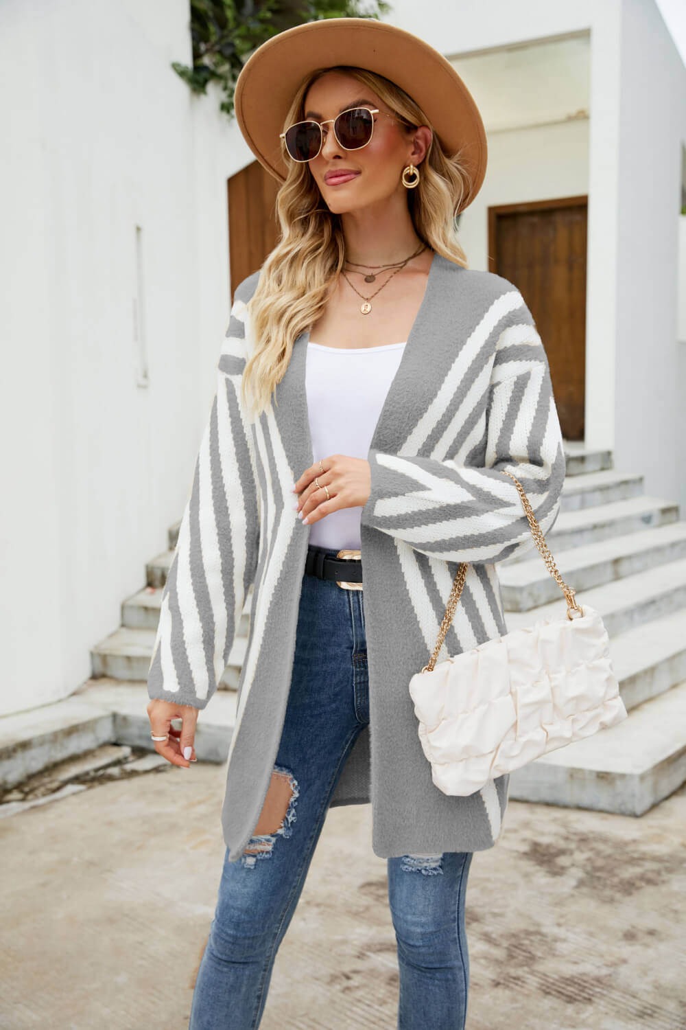 Woven Right Two-Tone Open Front Fuzzy Longline Cardigan - Witcheasy