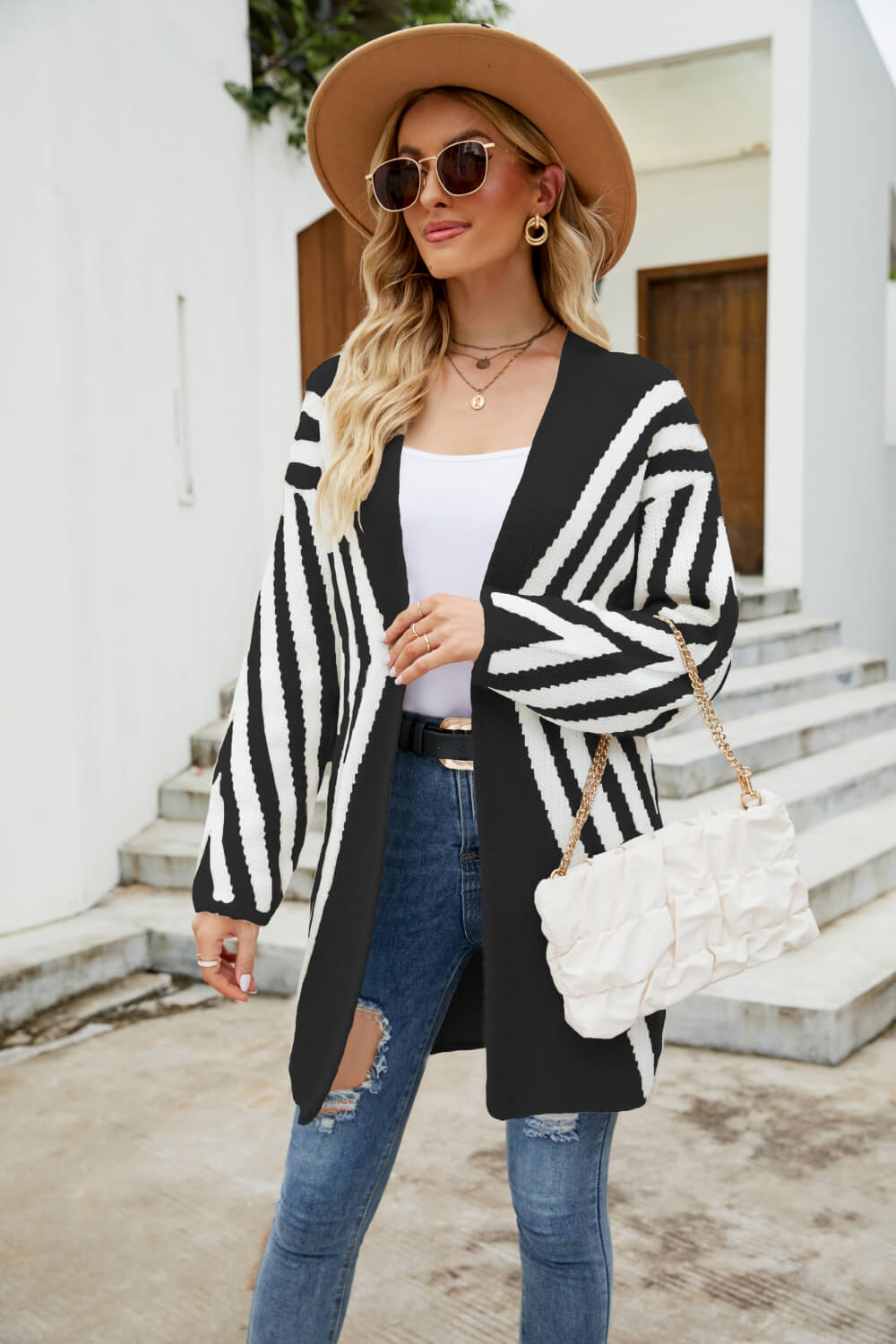 Woven Right Two-Tone Open Front Fuzzy Longline Cardigan - Witcheasy