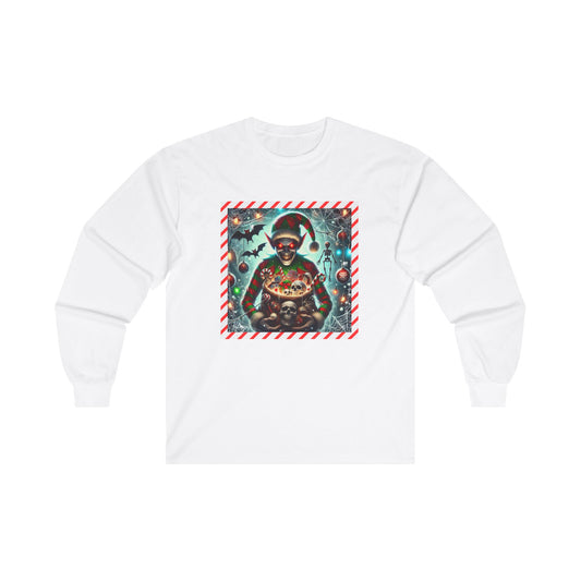 Evil Elf Halloween-Christmas Shirt Spooky Festive Holiday Mashup Tee Unisex Ultra Cotton Long Sleeve Tee xMasWeen