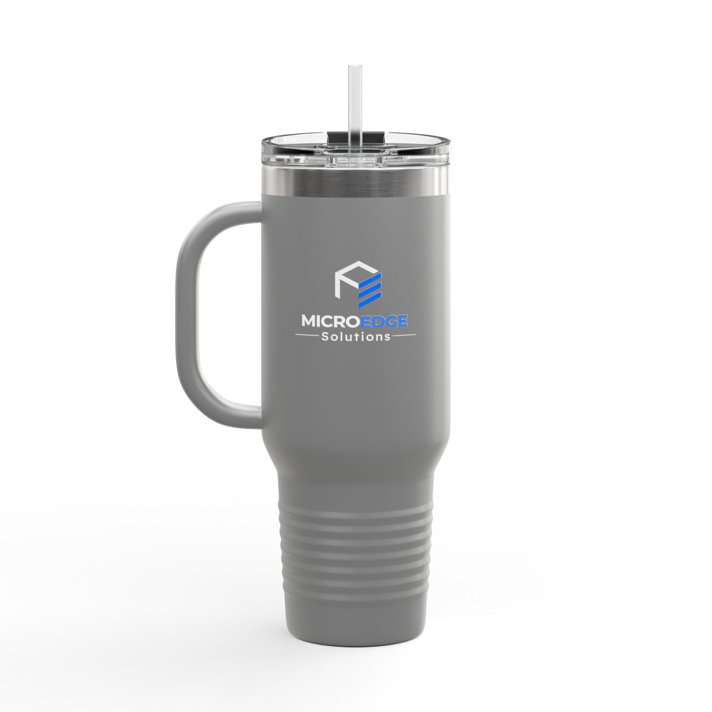 40oz Insulated Travel Mug with Handle — Micro Edge Solutions Logo Tumbler, Stainless Steel Vacuum Travel Cup