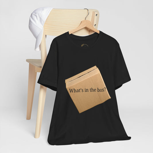 What's in the Box Silly T-Shirt Funny Cardboard Box Design Funny Cat Shirt Kitty Design Cute Front and Back Tee Quirky Gift Ideas