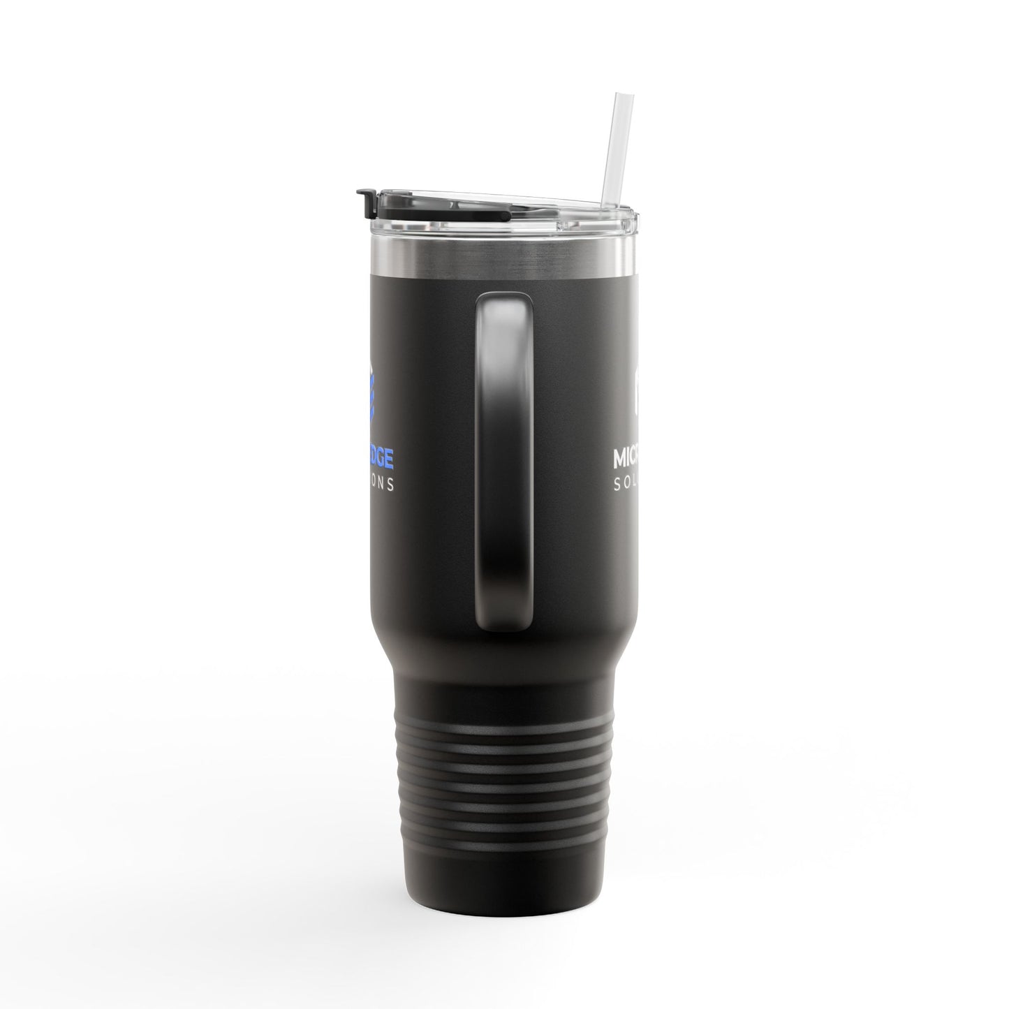 40oz Insulated Travel Mug with Handle — Micro Edge Solutions Logo Tumbler, Stainless Steel Vacuum Travel Cup