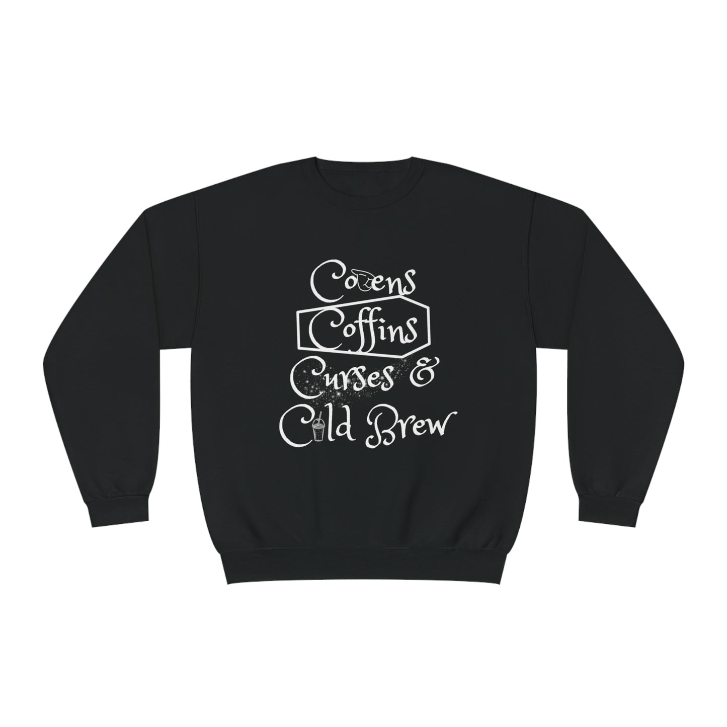 Covens, Coffins, Curses and Cold Brew Unisex Crewneck Sweatshirt